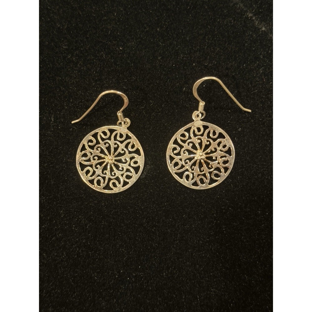 ✨ Vintage Sterling Silver Filigree Mandala Drop Earrings – Boho Floral Circle ✨